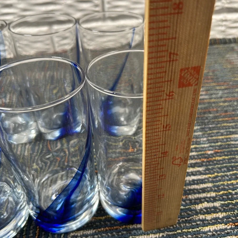 Libbey Impressions Tumblers 16.7 oz Blue Ribbon Swirl Drinking Glasses Set of 8